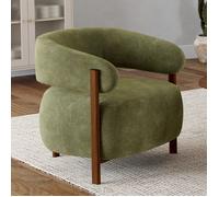 Fauteuil ALBERT tissu chenille vert et pieds effet noyer