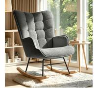 Fauteuil allaitement avec pieds en bois, rocking chair scandinave pour chambre d' enfant salon balcon, velours teddy, gris