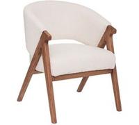 Atmosphera - Fauteuil Amza Blanc, Tissu Bouclette et Structure Bois, H 82,5 cm - pour Salon, Chambre, Bureau
