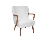 Fauteuil avec accoudoirs en bois, Polyester coloris blanc, marron - Longueur 62,5 x Profondeur 71 x Hauteur 79 cm - -