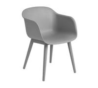 de Table à Manger en Fibre m. Accoudoirs et Base en Bois Gris