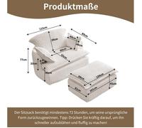 Fauteuil avec pouf 1 Place Compressé sans Montage - MODENVIE - Mousse Haute Densité Velours Côtelé Beige
