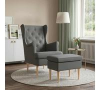vidaXL Fauteuil avec pouf 2 pièces Tissu Moderne Noir