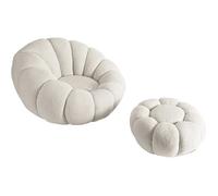 Fauteuil avec pouf style bubble en tissu bouclette ""Élysée"" - Crème