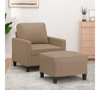 Fauteuil avec Repose-Pied Cappuccino 60 cm en Similicuir Marron, Confortable et rembourré, Structure Robuste en contreplaqué et métal, Design Moderne et Compact pour Salon.
