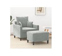 vidaXL Fauteuil avec repose-pied Gris clair 60 cm Velours