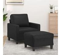 vidaXL Fauteuil avec repose-pied Noir 60 cm Similicuir