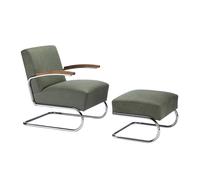 Fauteuil avec repose-pied S 411 cuir seam 32 black blue/upholstered