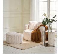 Fauteuil avec Repose-pieds en Velours côtelé Gaufré - Mousse HR - sans Montage et Confort - Idéal pour Salon et Coin Lecture - Beige
