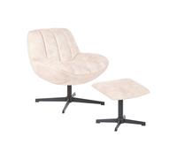 Fauteuil avec Repose-Pieds en Velours Pivotant Pouf Ottoman Base Unique Beige Li