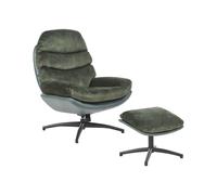 Fauteuil avec Repose-Pieds en Velours Pouf Ottoman Base Unique Pivotant Vert Eid
