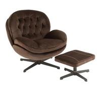 Fauteuil avec repose-pieds métal et tissu marron Sia Marron G