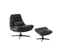Fauteuil avec Repose-Pieds Pivotant en Chenille Pouf Ottoman Base Unique Noir To