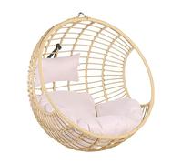 Fauteuil Balancelle Suspendu en Forme d'Oeuf en Rotin Beige avec Coussin Idéal pour Salon Terrasse ou Balcon Beliani