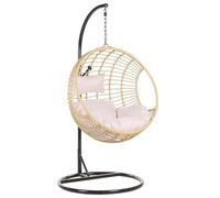Fauteuil Balancelle Suspendu en Forme d'Oeuf en Rotin Beige avec Support en Acier Noir Idéal pour Salon Terrasse ou Balcon Beliani