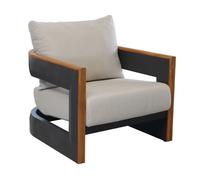 Fauteuil bas de jardin aluminium finition Teck et tissu - Cognac