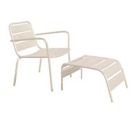 Fauteuil bas de jardin empilable + repose pied en métal - Beige - MIRMANDE de MYLIA