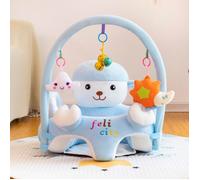 Fauteuil Bébé dès 3 Mois, Chaise d'Apprentissage en peluche Avec Tige de Jeu, Moelleux Siège de Soutien au Sol-bleu