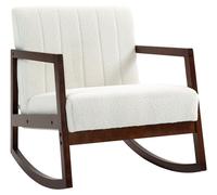 Fauteuil berçant - Fauteuil - Siège de repas - Fauteuil relax - Structure en bois d'hévéa massif - Revêtement en tissu blanc moderne