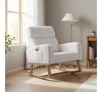Fauteuil berçant INONEFT, fauteuil relax imitation fourrure de mouton, fauteuil berçant avec accoudoirs et poches latérales, jusqu'à 136 kg, idéal pour le salon ou la chambre, couleur blanche