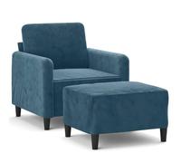 Fauteuil Bleu Velours 60 cm avec Repose-Pied 78x77x80 cm Structure en métal et contreplaqué Design Moderne Salon séjour Bureau Confortable