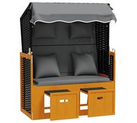 Fauteuil-cabine de plage avec coussins Poly rotin et bois massif Gris & Blanc