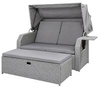 Fauteuil-cabine de plage gris Lit de soleil Polyrattan Lounge Meuble de jardin