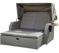 Fauteuil-cabine de plage Lit soleil Polyrattan Gris avec toit & coussins