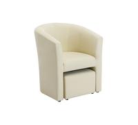 Fauteuil cabriolet et pouf en simili beige JOVANA