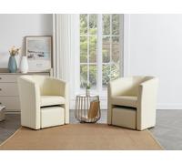 Fauteuil cabriolet et pouf en simili beige JOVANA