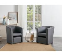 Fauteuil cabriolet et pouf en simili gris JOVANA