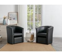 Fauteuil cabriolet et pouf en simili noir JOVANA