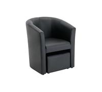 Vente-unique - Fauteuil Cabriolet et Pouf en Simili Noir Jovana