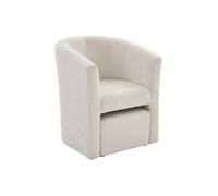 Fauteuil cabriolet et pouf en tissu bouclette blanc JOVANA