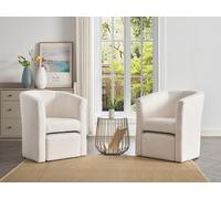 Fauteuil cabriolet et pouf en tissu bouclette blanc JOVANA