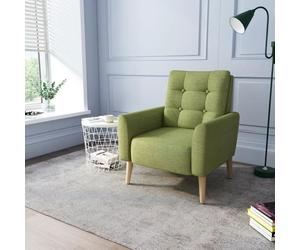 Fauteuil-Canapé 1 Place en Polyester, avec Pieds en Bois Massif,pour Chambre, Salon, Balcon, Bureau, Vert-MONDEER