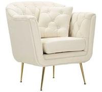 Fauteuil en tissu couleur crème et métal avec coussin