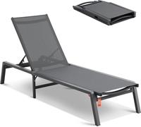 Fauteuil chaise longue d'extérieur VEVOR, chaise longue de terrasse en aluminium avec 5 positions réglables, chaise longue de piscine pliable, chaise longue et chaise solaire complètement plate