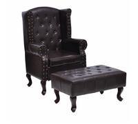 Fauteuil chaise siege lounge design club sofa salon avec repose pied cuir artificiel marron fonce