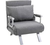 Fauteuil chauffeuse canapé-lit convertible 1 place déhoussable grand confort coussin pieds accoudoirs métal lin gris clair Gris clair G