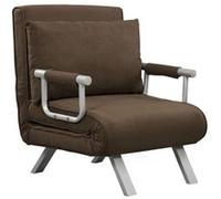 HomCom Fauteuil chauffeuse canapé‑lit 1 place déhoussable, grand confort, suède marron, pieds métal