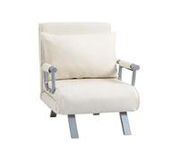 Fauteuil chauffeuse canapé-lit convertible 1 place déhoussable grand confort coussin pieds accoudoirs métal suède crème
