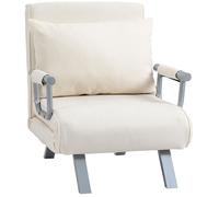 HOMCOM Fauteuil chauffeuse canapé-lit Convertible 1 Place déhoussable Grand Confort Coussin Pieds accoudoirs métal suède Blanc