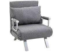 HOMCOM Fauteuil Chauffeuse Canapé-Lit Convertible Dossier Réglable sur 5 Positions 2 Accoudoirs Coussin Déhoussable pour Salon Bureau Chambre Gris