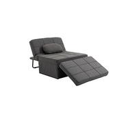 Fauteuil chauffeuse chaise longue pouf 3 en 1 dossier inclinable 5 niveaux repose-pied rabattable châssis métal noir lin gris