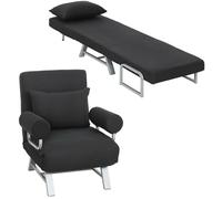 Fauteuil chauffeuse - HOMCOM - canapé-lit convertible inclinable 1 place coussin accoudoirs - lin métal - noir