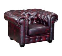 Fauteuil chesterfield BRENTON 100% cuir de buffle - Bordeaux