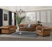 Fauteuil chesterfield BRENTON 100% cuir de buffle premium - Caramel vintage
