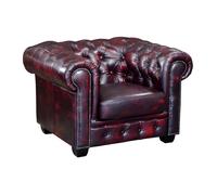 Vente-unique - Fauteuil Chesterfield Brenton 100% Cuir de Buffle - Bordeaux