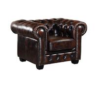 Vente-unique - Fauteuil Chesterfield Brenton 100% Cuir de Buffle - Marron Reflets châtains